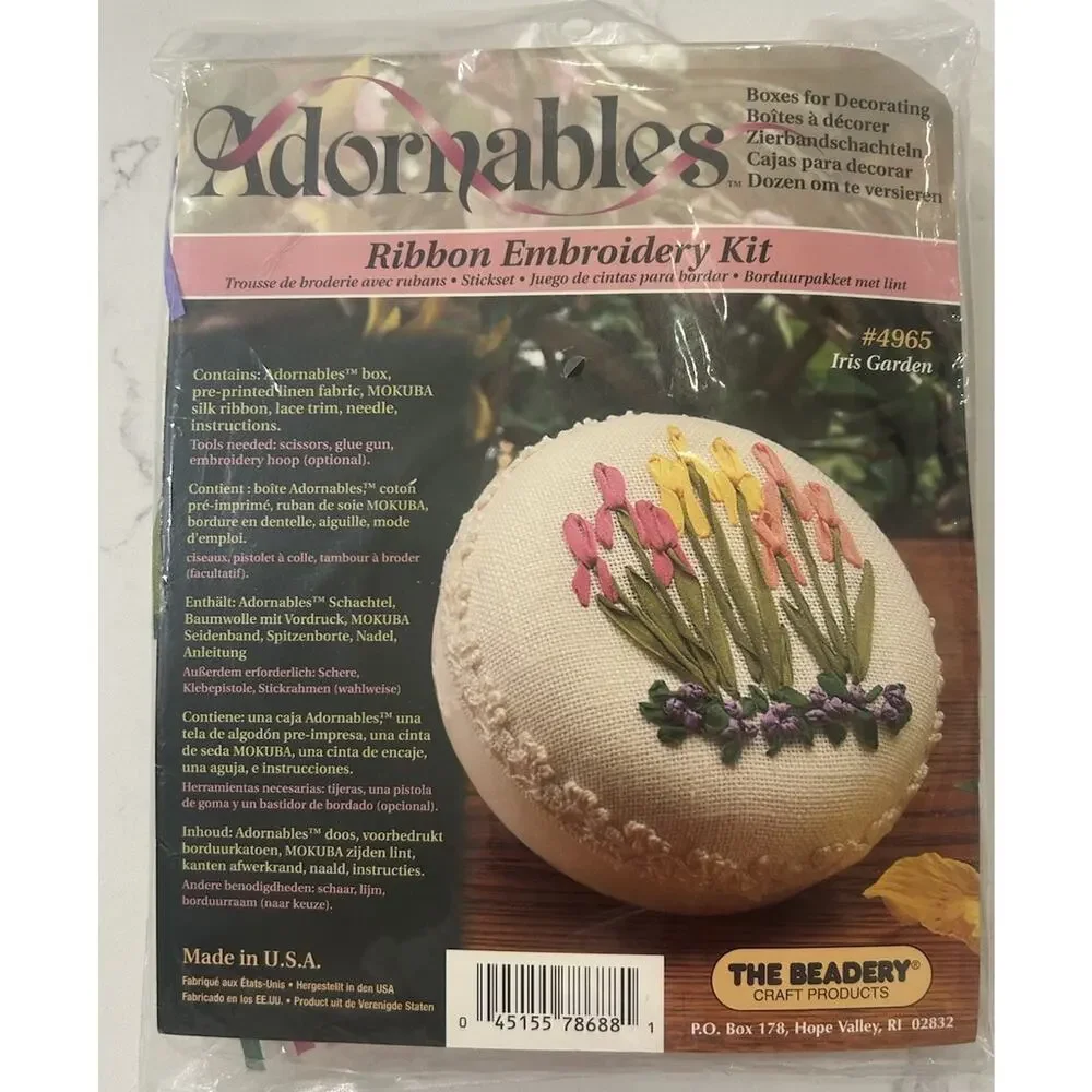 Vtg The‎ Beadery Adorables Iris Garden Silk Ribbon Embroidery Ring Box #4965 NEW
